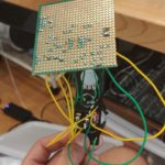 Backside of stripboard showing solder points